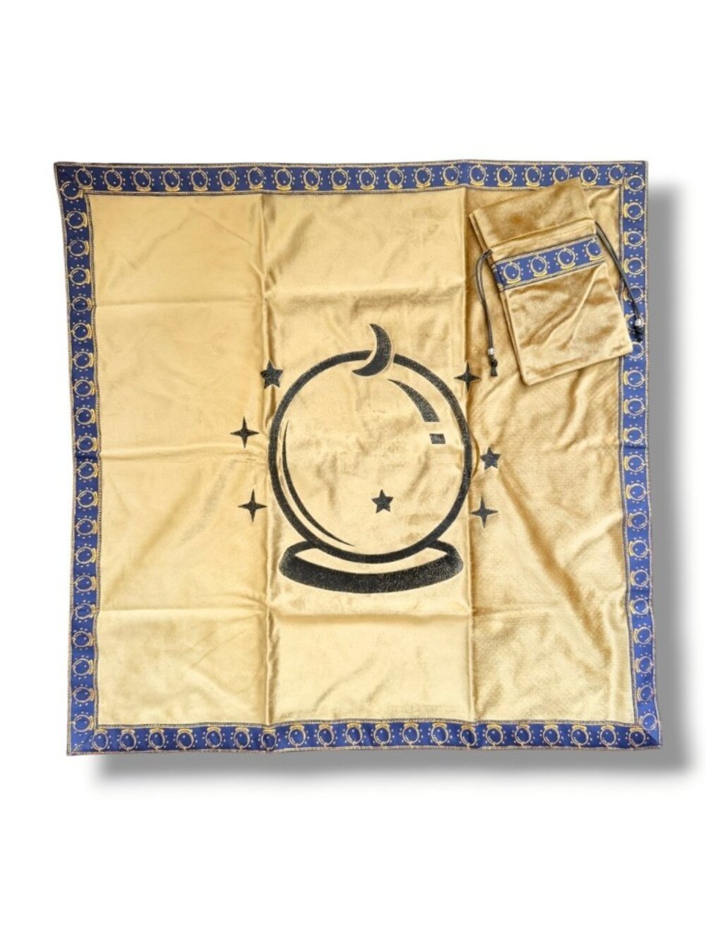 Altar Tarot Cloth with Gold Velvet and Embroidery Crystal Ball Pouch Set